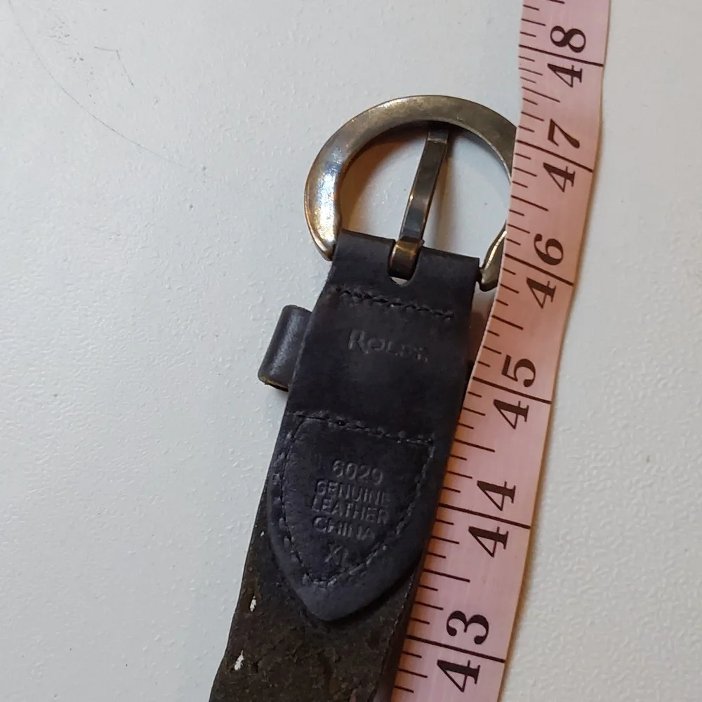 Rolfs | Black Perforated Design Premium Leather Belt Bronze Circle Buckle Sz.XL